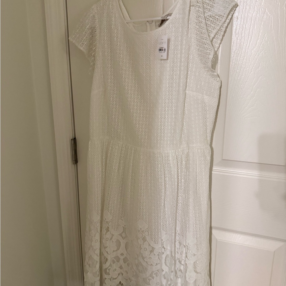 LOFT Ivory Lace Cap Sleeve Dress